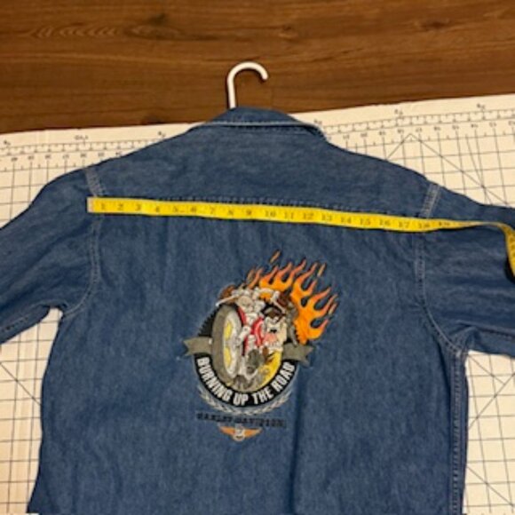 Y2K UNI-SEX HARLEY DAVIDSON LONG SLEEVE JEAN SHIRT SZ SM - Picture 6 of 12